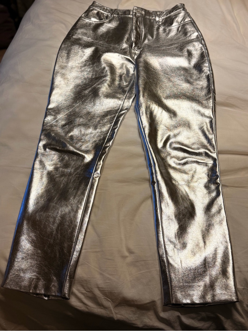naked wardrobe Silver Metallic Straight-Leg Pants